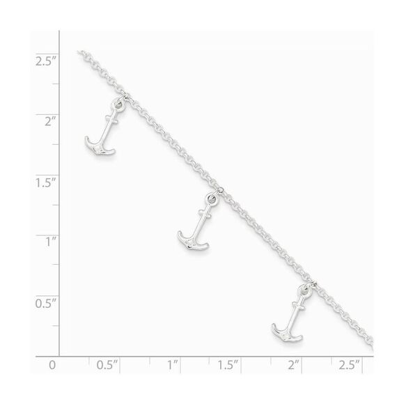 Sterling Silver Dangling Anchors Adjustable Rolo Chain Anklet, 9 Inch - Picture 2 of 4